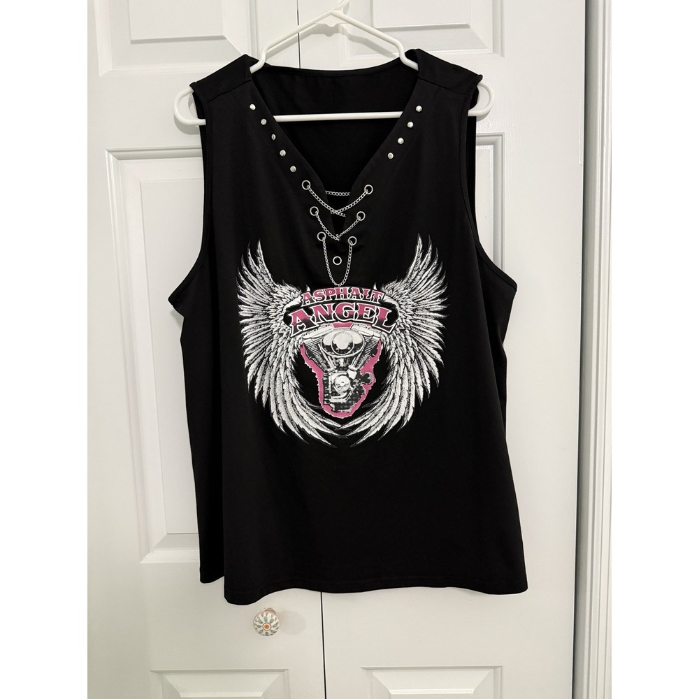 Asphalt Angel Women's Tank Top 4XL Biker Angel Wings Motorcycle Sleeveless